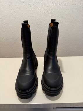 Ganni Black Lug-Sole Chelsea Combat Boots